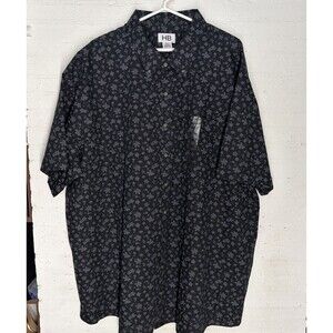 Harbor Bay Floral Black Gray Short Sleeve Button-Down Shirt 3XLT NWT